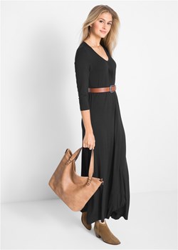 Długa sukienka z wiskozy ze stretchem, o linii litery A, rękawy 3/4 ze sklepu bonprix w kategorii Sukienki - zdjęcie 170590975