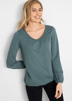 Shirt bawełniany z długim rękawem i gumką ze sklepu bonprix w kategorii Bluzki damskie - zdjęcie 170591115