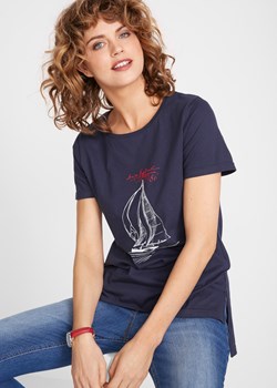T-shirt bawełniany z rozcięciem z boku i nadrukiem ze sklepu bonprix w kategorii Bluzki damskie - zdjęcie 170591137