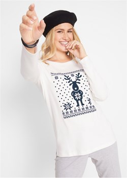 Shirt bawełniany z długim rękawem i bożonarodzeniowym motywem ze sklepu bonprix w kategorii Bluzki damskie - zdjęcie 170592026