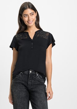 Shirt z dekoltem henley i koronką ze zrównoważonej wiskozy ze sklepu bonprix w kategorii Bluzki damskie - zdjęcie 170600309