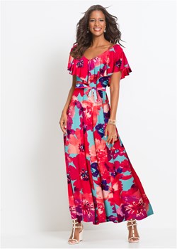 Długa sukienka z falbaną i paskiem ze sklepu bonprix w kategorii Sukienki - zdjęcie 170602399