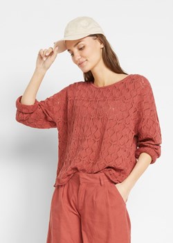 Sweter ażurowy oversized z domieszką lnu ze sklepu bonprix w kategorii Swetry damskie - zdjęcie 170602566