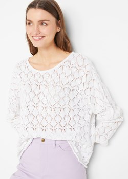 Sweter ażurowy oversized z domieszką lnu ze sklepu bonprix w kategorii Swetry damskie - zdjęcie 170602569