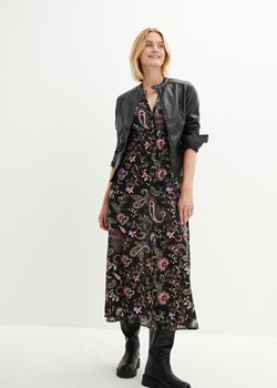 Długa sukienka z kreszowanej bawełny, z wstawkami z przeszyciem cienkimi gumkami ze sklepu bonprix w kategorii Sukienki - zdjęcie 170605145
