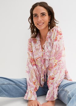 Bluzka z nadrukiem i falbanami ze sklepu bonprix w kategorii Bluzki damskie - zdjęcie 170605159