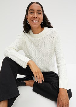 Sweter z okrągłym dekoltem i wzorem w warkocze ze sklepu bonprix w kategorii Swetry damskie - zdjęcie 170605675