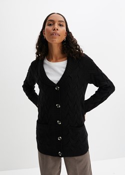 Sweter rozpinany z szalowym kołnierzem i wzorem w warkocze ze sklepu bonprix w kategorii Swetry damskie - zdjęcie 170606699