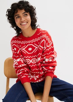 Sweter z płytkim dekoltem, w norweski wzór ze sklepu bonprix w kategorii Swetry damskie - zdjęcie 170608208