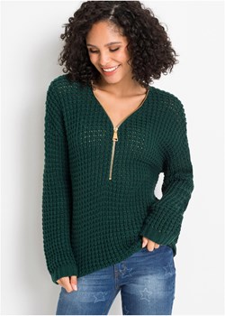 Sweter dzianinowy z zamkiem ze sklepu bonprix w kategorii Swetry damskie - zdjęcie 170610717