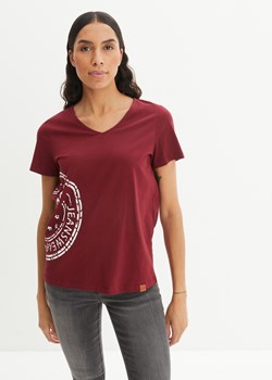 T-shirt z dekoltem w serek i nadrukiem ze sklepu bonprix w kategorii Bluzki damskie - zdjęcie 170611279