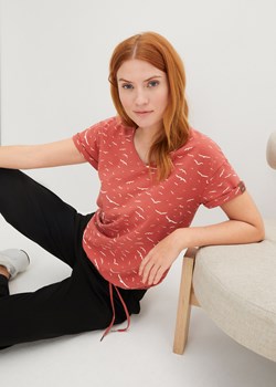 T-shirt z nadrukiem i wiązanym troczkiem ze sklepu bonprix w kategorii Bluzki damskie - zdjęcie 170612829
