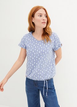 T-shirt z nadrukiem i wiązanym troczkiem ze sklepu bonprix w kategorii Bluzki damskie - zdjęcie 170612838