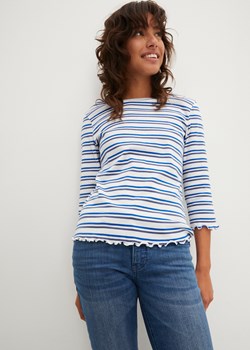 Shirt w prążek z ozdobnie pofalowanym brzegiem, rękawy 3/4 ze sklepu bonprix w kategorii Bluzki damskie - zdjęcie 170613427