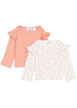 Shirt niemowlęcy z długim rękawem i falbanami (2 szt.) ze sklepu bonprix w kategorii Kaftaniki i bluzki - zdjęcie 170614749