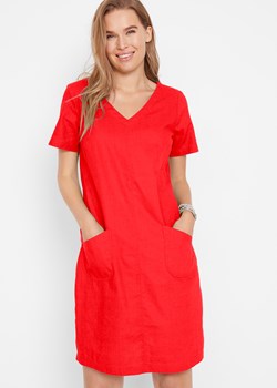 Sukienka z tkaniny z lnem, z dekoltem w serek, krótki rękaw ze sklepu bonprix w kategorii Sukienki - zdjęcie 170616338