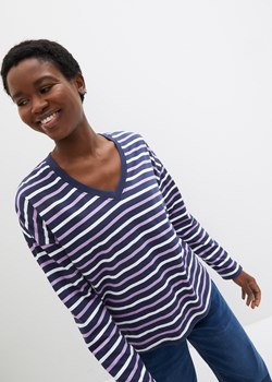 Shirt z długim rękawem w paski, z bawełny organicznej ze sklepu bonprix w kategorii Bluzki damskie - zdjęcie 170617527