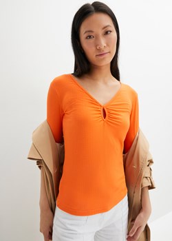 Shirt w prążek z dekoltem w serek, krótki rękaw ze sklepu bonprix w kategorii Bluzki damskie - zdjęcie 170618648