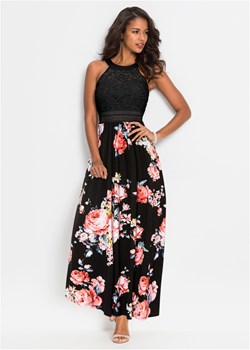 Długa sukienka  z kwiatowym nadrukiem i koronką ze sklepu bonprix w kategorii Sukienki - zdjęcie 170618919