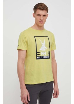 Helly Hansen t-shirt bawełniany męski kolor żółty z nadrukiem ze sklepu ANSWEAR.com w kategorii T-shirty męskie - zdjęcie 170624107