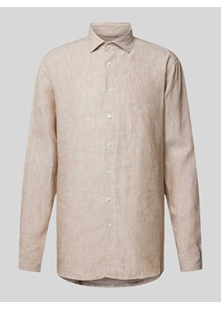Koszula lniana o kroju slim fit z kołnierzykiem typu kent ze sklepu Peek&Cloppenburg  w kategorii Koszule męskie - zdjęcie 170624319