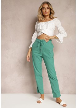Zielone Spodnie High Waist ze Sznurkami i Guzikami Arifea ze sklepu Renee odzież w kategorii Spodnie damskie - zdjęcie 170627429