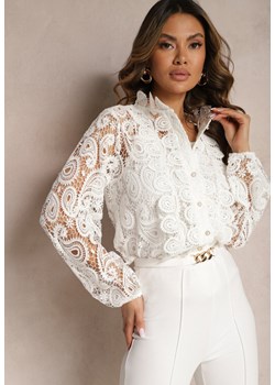 Biała Koszula z Ażurowej Koronki we Wzór Paisley ze Stójką Gwineira ze sklepu Renee odzież w kategorii Koszule damskie - zdjęcie 170627566