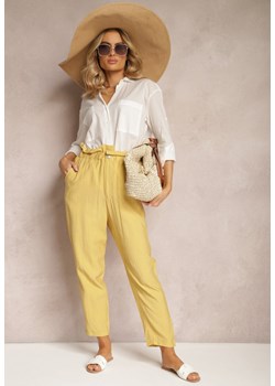 Żółte Klasyczne Spodnie z Elastyczną Talią Paper Bag Targea ze sklepu Renee odzież w kategorii Spodnie damskie - zdjęcie 170627636