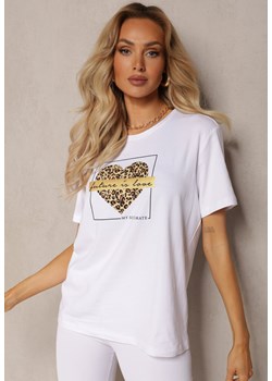 Biały T-shirt z Bawełny z Przodu Ozdobny Nadruk Menettia ze sklepu Renee odzież w kategorii Bluzki damskie - zdjęcie 170627706