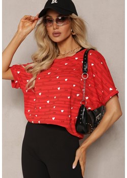 Czerwona Bluzka Typu Nietoperz z Bawełny w Ozdobny Wzór Pallottia ze sklepu Renee odzież w kategorii Bluzki damskie - zdjęcie 170627726