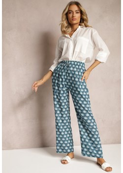 Niebieskie Szerokie Spodnie z Gumką w Talii z Wiskozy w Mozaikowy Print Wavelette ze sklepu Renee odzież w kategorii Spodnie damskie - zdjęcie 170627756