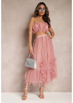 Różowa Spódnica o Rozkloszowanym Kroju z Transparentnym Tiulem i Falbankami Asmerra ze sklepu Renee odzież w kategorii Spódnice - zdjęcie 170627786