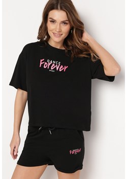 Czarny Bawełniany Komplet z T-shirtem i Szortami z Napisem Vanea ze sklepu Born2be Odzież w kategorii Komplety i garnitury damskie - zdjęcie 170628358