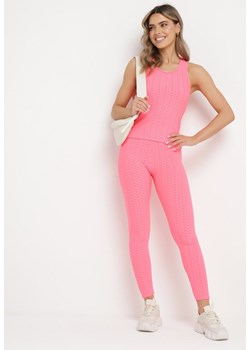 Różowe Legginsy Sportowe z Elastyczną Gumką i Tłoczonym Wzorem Ardisa ze sklepu Born2be Odzież w kategorii Spodnie damskie - zdjęcie 170628656