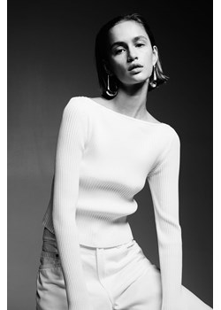 H & M - Top z dzianiny w prążki - Biały ze sklepu H&M w kategorii Bluzki damskie - zdjęcie 170635686