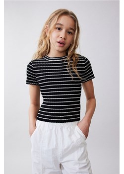 H & M - Top z dzianiny w prążki - Czarny ze sklepu H&M w kategorii Bluzki dziewczęce - zdjęcie 170636106