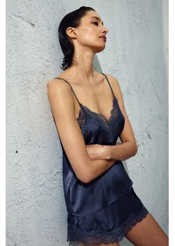 H & M - Satynowa piżama z koronką - Niebieski ze sklepu H&M w kategorii Piżamy damskie - zdjęcie 170636389