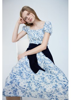 H & M - Elastycznie marszczona sukienka z domieszką lnu - Biały ze sklepu H&M w kategorii Sukienki - zdjęcie 170636759