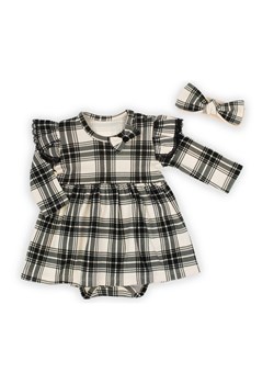 Komplet bawełniany niemowlęcy sukienko-body+ opaska w kratkę czarny ze sklepu 5.10.15 w kategorii Sukienki niemowlęce - zdjęcie 170641859