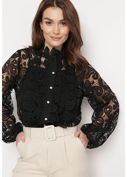 Czarna Koszula Koronkowa ze Stójką w Stylu Vintage Drusilia ze sklepu Born2be Odzież w kategorii Koszule damskie - zdjęcie 170642728
