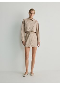 Reserved - Sukienka mini z wiązaniem - beżowy ze sklepu Reserved w kategorii Sukienki - zdjęcie 170645096