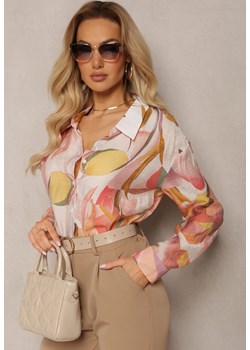 Beżowa Koszula o Klasycznym Fasonie w Abstrakcyjny Wzór Ratevia ze sklepu Renee odzież w kategorii Koszule damskie - zdjęcie 170646127