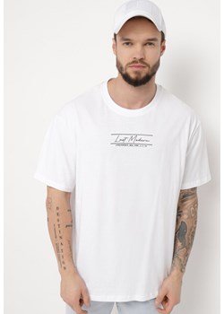 Biała Koszulka Bawełniana z Krótkim Rękawem i Nadrukiem z Przodu Liseara ze sklepu Born2be Odzież w kategorii T-shirty męskie - zdjęcie 170646345