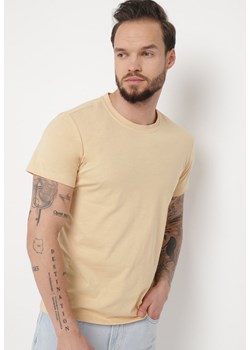 Beżowa Koszulka z Krótkim Rękawem i Okrągłym Dekoltem Agrip ze sklepu Born2be Odzież w kategorii T-shirty męskie - zdjęcie 170646728