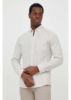 Barbour koszula lniana kolor beżowy slim z kołnierzykiem button-down MSH5090 ze sklepu ANSWEAR.com w kategorii Koszule męskie - zdjęcie 170653616
