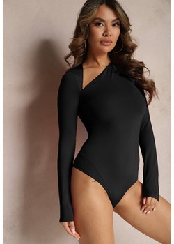Czarne Body z Długim Rękawem i Asymetrycznym Wyciętym Dekoltem Avaemia ze sklepu Renee odzież w kategorii Bluzki damskie - zdjęcie 170658866
