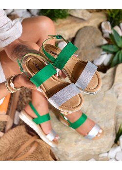 Royalfashion Zielono- srebrne płaskie sandały damskie Rosmier ze sklepu royalfashion.pl w kategorii Sandały damskie - zdjęcie 170662539