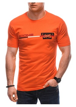 T-shirt męski z nadrukiem 1715S - pomarańczowy ze sklepu Edoti w kategorii T-shirty męskie - zdjęcie 170664196