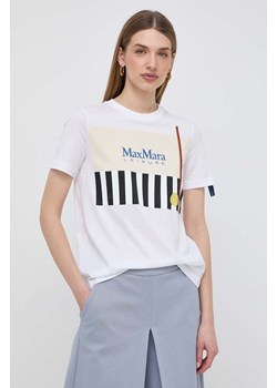 Max Mara Leisure t-shirt bawełniany damski kolor biały 2416941108600 ze sklepu ANSWEAR.com w kategorii Bluzki damskie - zdjęcie 170664827