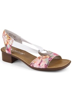 Komfortowe sandały damskie wsuwane w kwiaty multikolor Rieker 62662-90 białe ze sklepu ButyModne.pl w kategorii Sandały damskie - zdjęcie 170666278